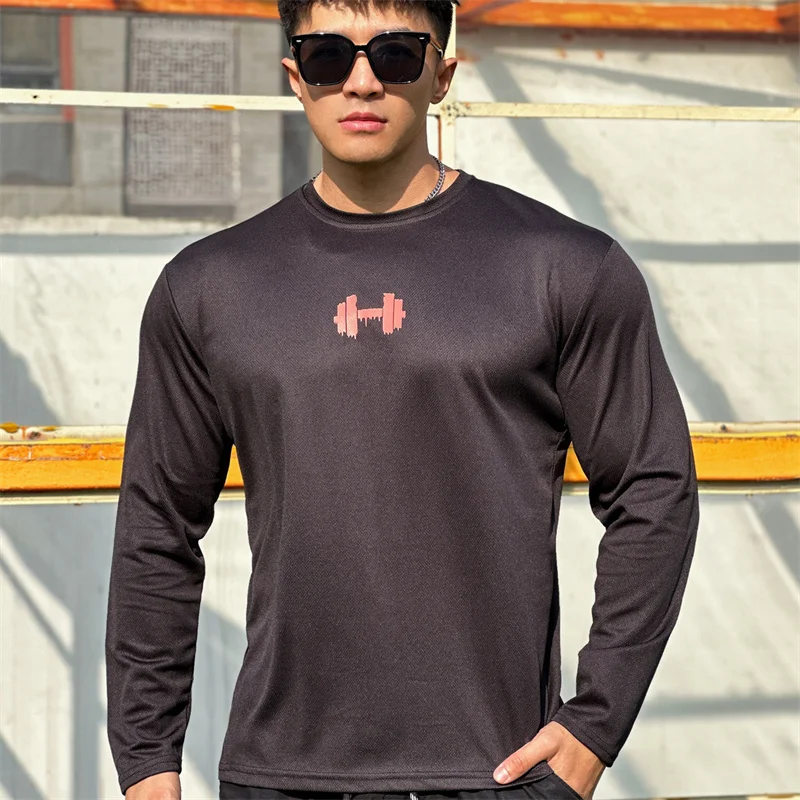 New Sport Pullover quick-drying Running Round Neck T-shirt Men Long Sleeves spring autumn Breathable T-shirt fitness top clothes