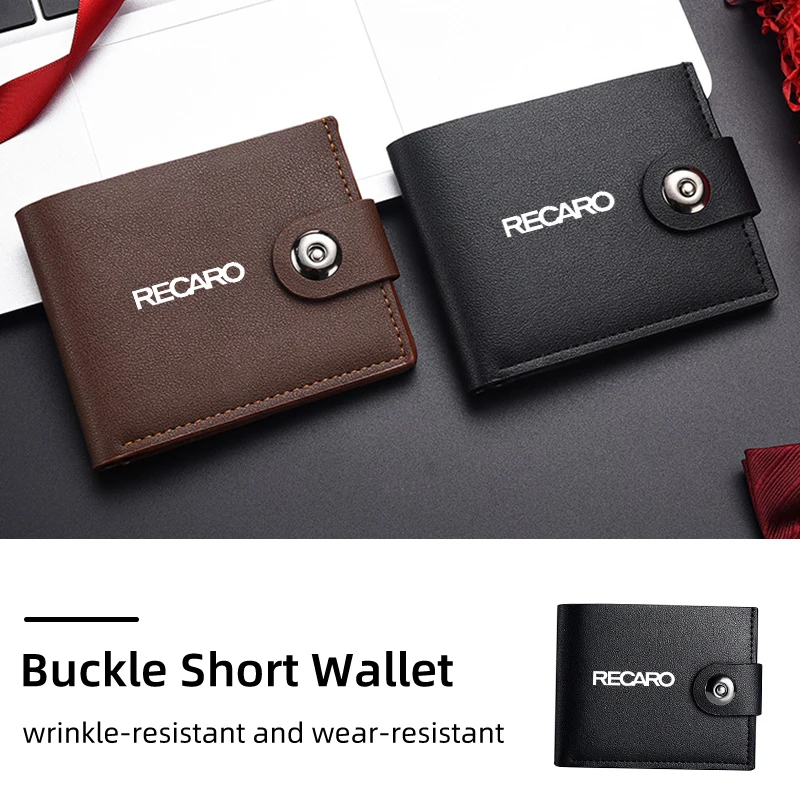 Fashion Car Logo Wallet Leather With Buckle Card Holder For RECARO Racing Business Men Short Coin Purse Gift for Dad Son Husband