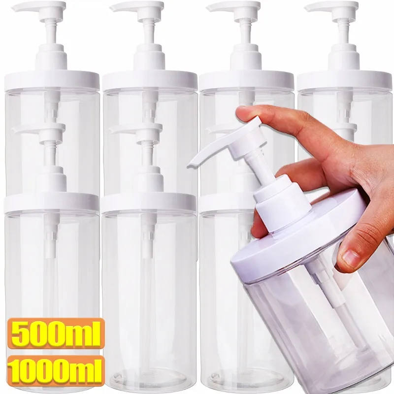 Botella con bomba de plástico de 500/1000ml, dispensador con bomba de boca ancha, botellas recargables portátiles de gran capacidad, dispensador de jabón para ducha de viaje