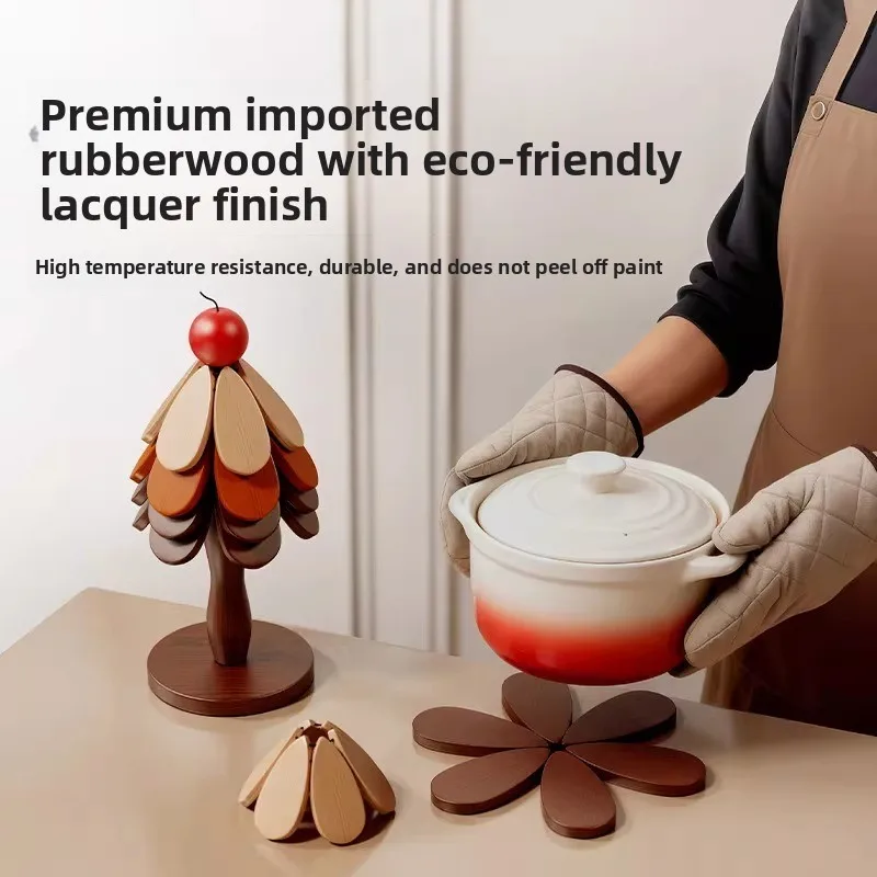 Wind Solid Wood Foldable Wood Decoration Heat Insulation Pad Anti-scalding Placemat High Temperature Resistance Table Mat