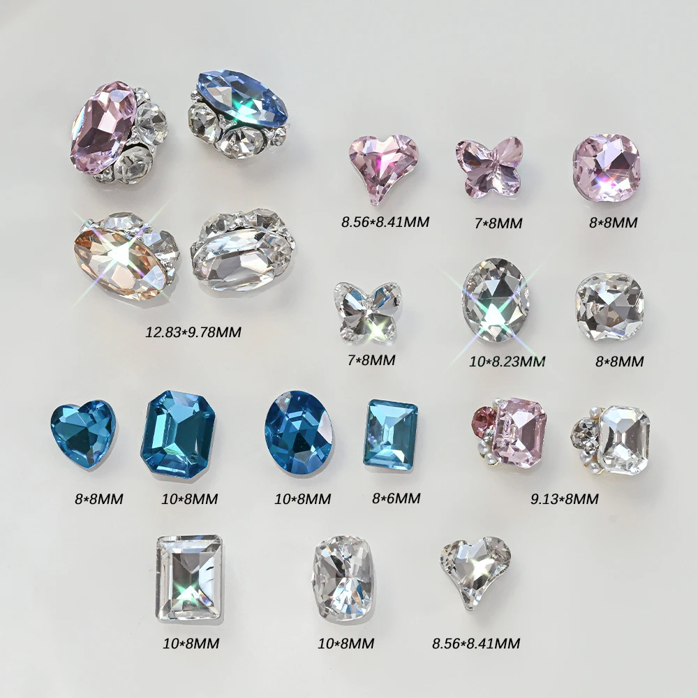 20 stk/doos Grote Kristal Diamant Nagel Charmes Roze Blauw Wit Sparkle Puntige Bodem Hart/Vlinder/Ovaal Strass manicure Decor