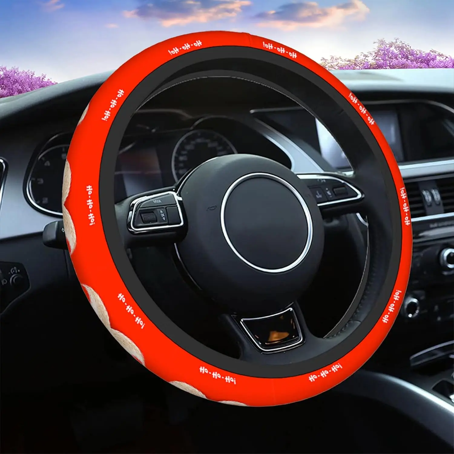 Santa Mustache Steering Wheel Cover Universal 15 Inch Cute White Santa Mustache Ho Laugh Red Neoprene Car Steering