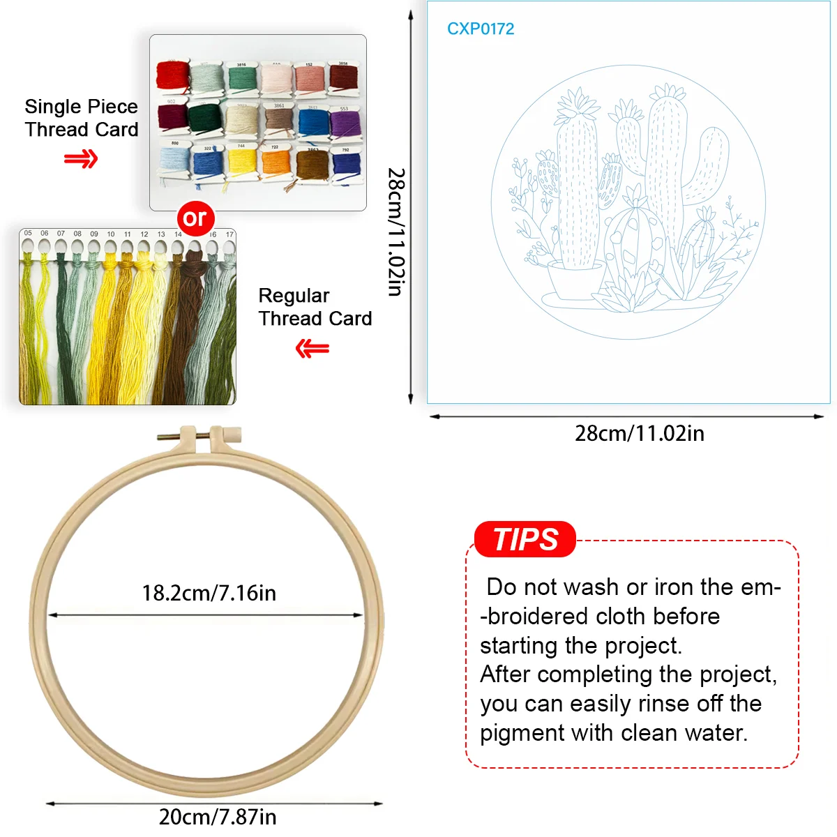 1 Stück 20X20CM/15X15CM 7,87/6,3 Zoll Kaktus-Stickerei-Starter-Kit DIY-Kit DIY-Stickerei-Set Handarbeiten Heimdekoration Nadelkunst – Detail 6