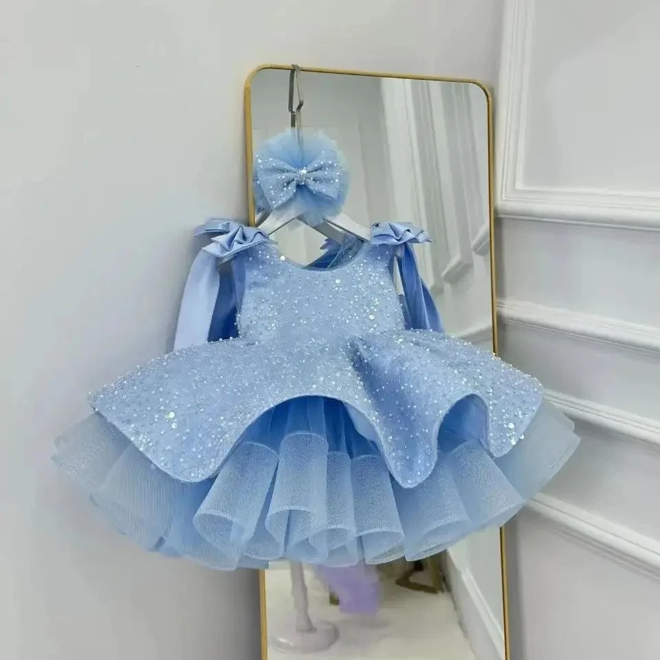 Sparkling Pink Flower Girl Dress Big bow Heart Tulle Tutu Dress Flower Wedding Princess Birthday Party Prom First Communion Ball