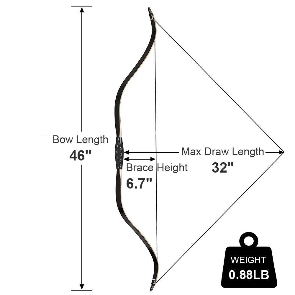 Archery Traditional Horse Bow, Recurve Bow for Outdoor Shooting, Hunting Practice, 25-50lbs, 46inch