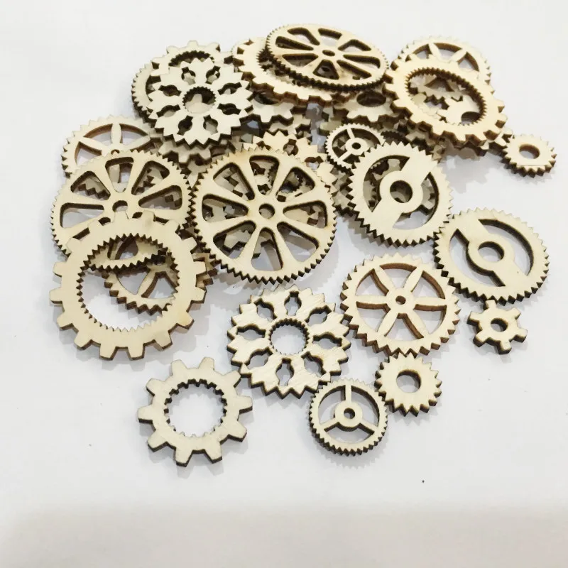 Mixed Wheel Gear Pattern Natrual Wooden Scrapbooking Hollow Craft Round Random For Handmade Home Decoration 10-40mm 20pcs MZ141