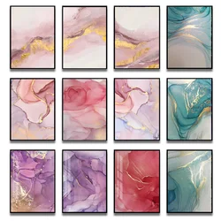 Abstract Nordic Purple Pink Green Gold Canvas Painting Nordic Landscape Posters and Print Wall Art Picture for Living Room Decor