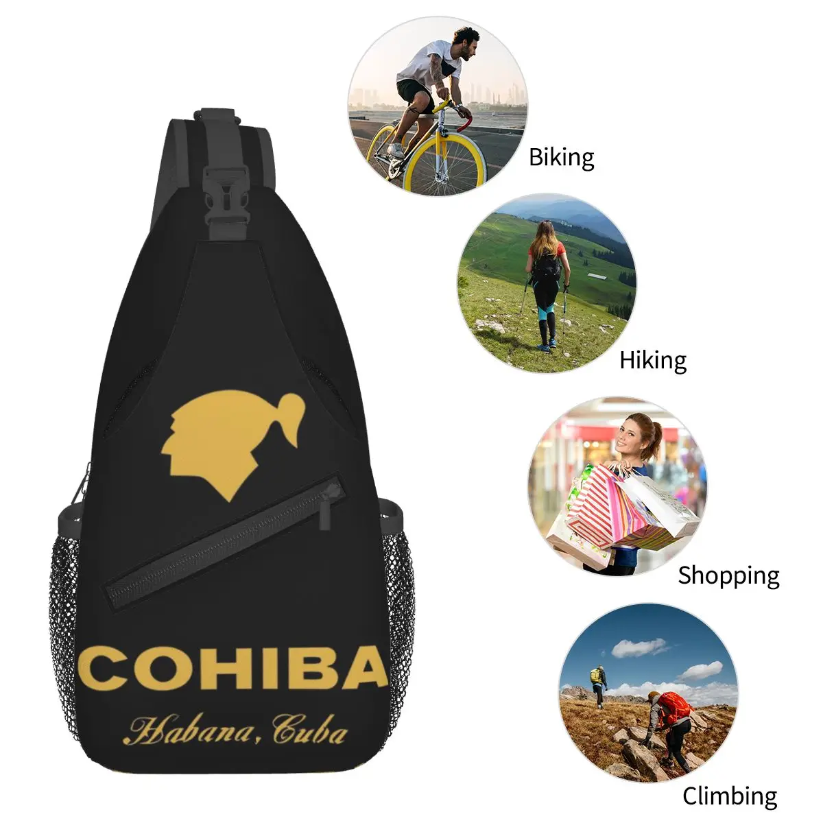 Cohiba Habana Cuba Cigar Sling Sac à dos pour homme, sac à bandoulière, sac de poitrine de voyage de randonnée, sac à dos à bandoulière, poudres initiées