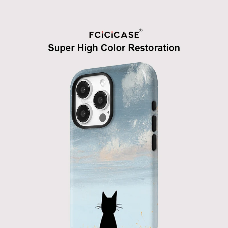 Fcicicase für Magsafe, magnetische Hülle für iPhone 14, 11, 12, 13, 15 Pro Max, 16 Plus, matt, stoßfest, niedliche schwarze Katzenmuster-Abdeckung