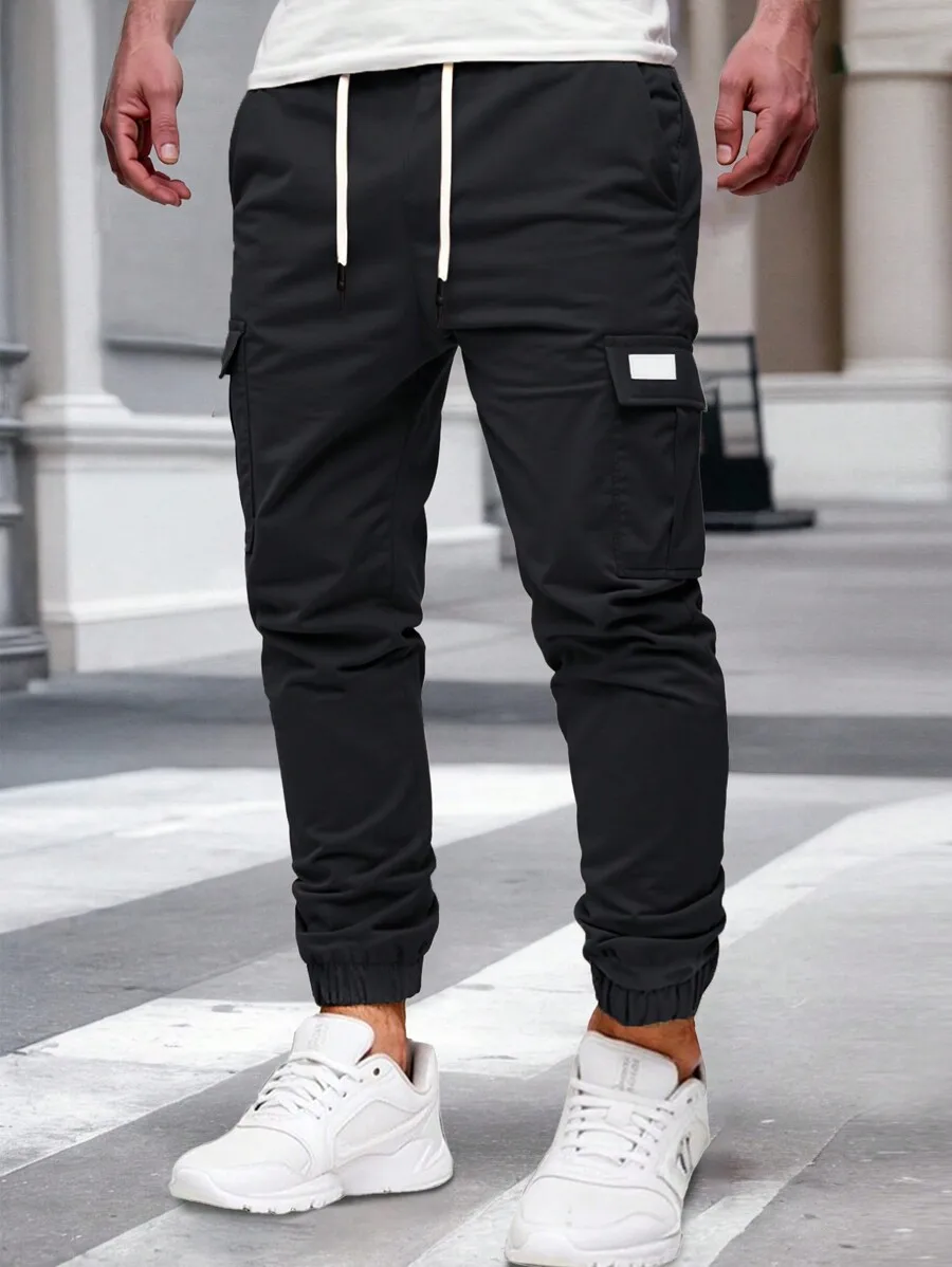 

Men's Black Cargo Joggers with Drawstring Waist and Side Pockets
