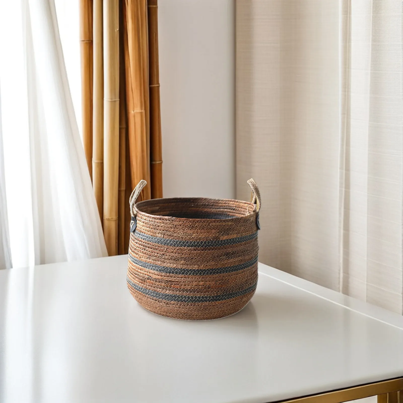 Large Woven Straw Rope Laundry Basket Minimalist Nordic Style Storage Basket for Dirty Clothes Blankets Towels Living Room