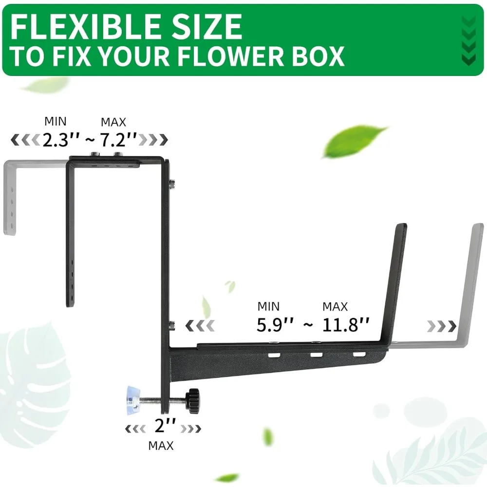 Support de Boîte à Fleurs Réglable, en Fer Robuste, pour Rampes, Fond Renforcé (6 Paquets) GM