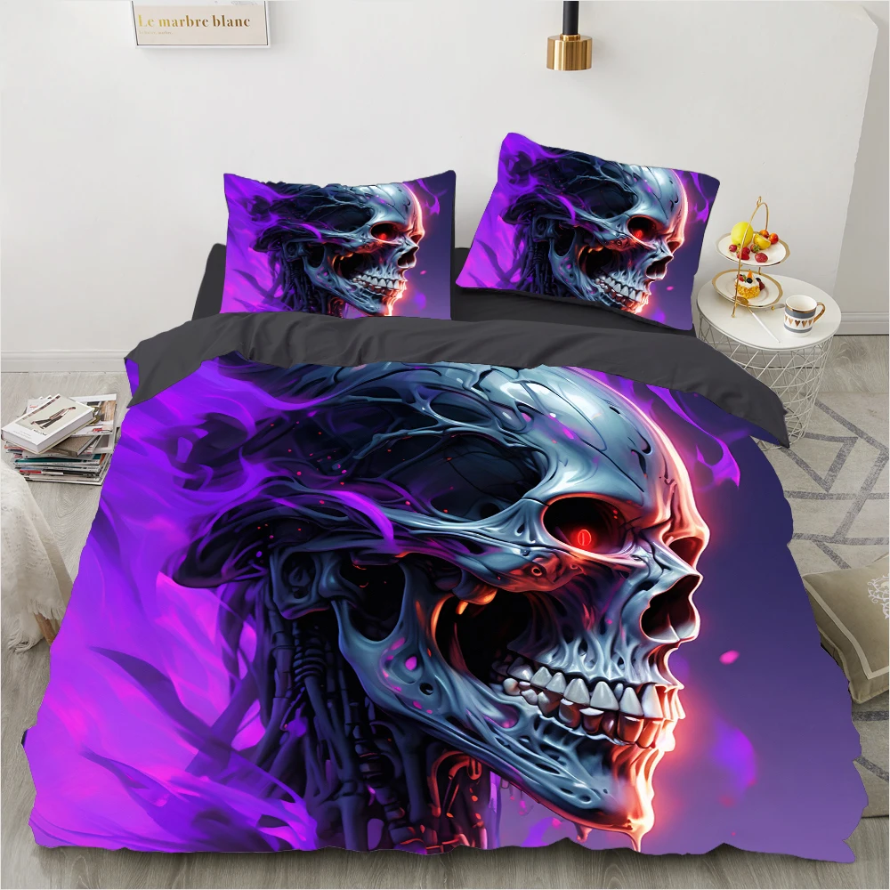 purple Skeleton Skull Bedding Set Qulit Cover 3d Duvet Cover Gothic Comforter Cover Twin Full Queen King Single Size Halloween