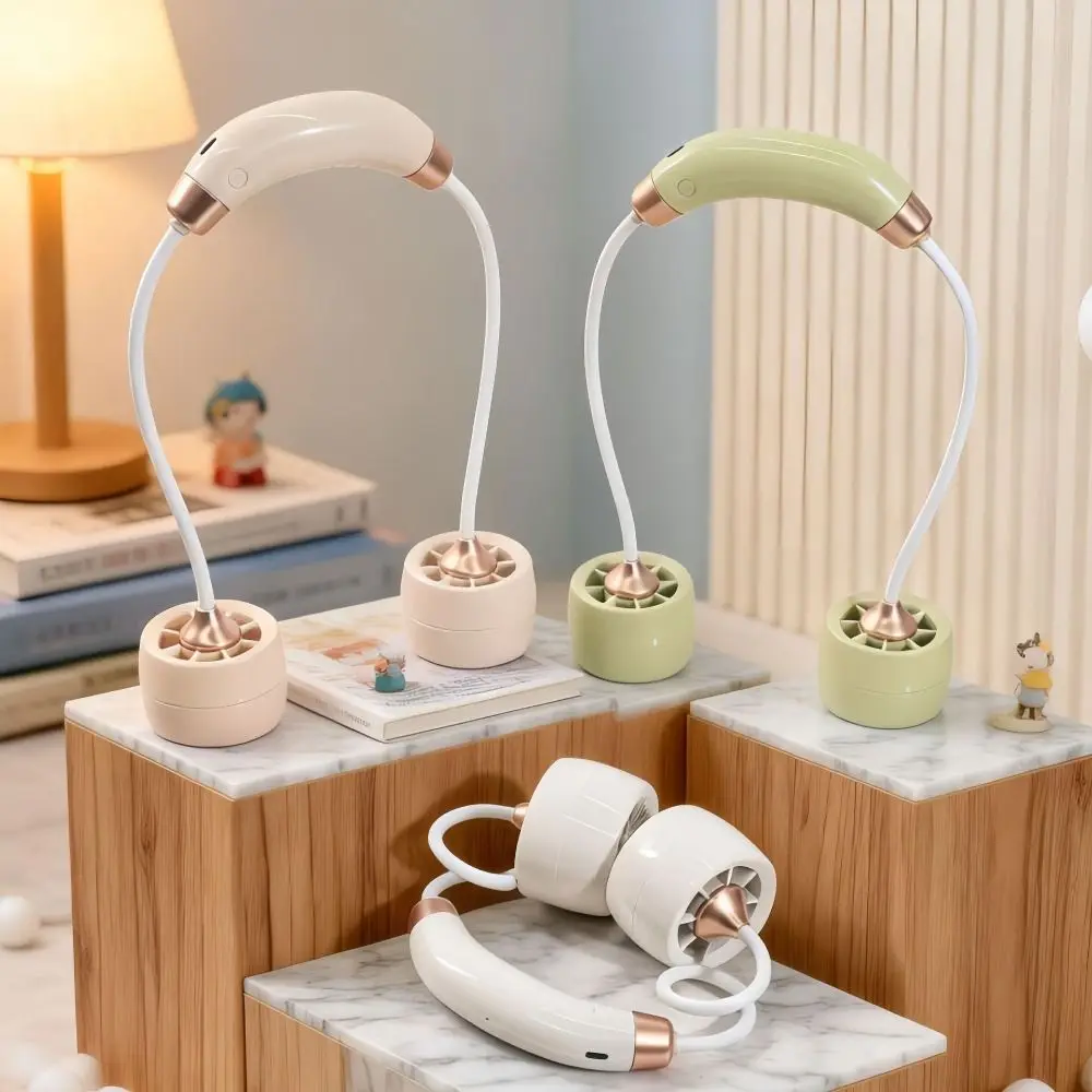 Cream Tone Wearable Neck Fan Foldable Structure Turbine Air Outlets Rechargeable Neck Fan Rechargeable Battery Cool Wind