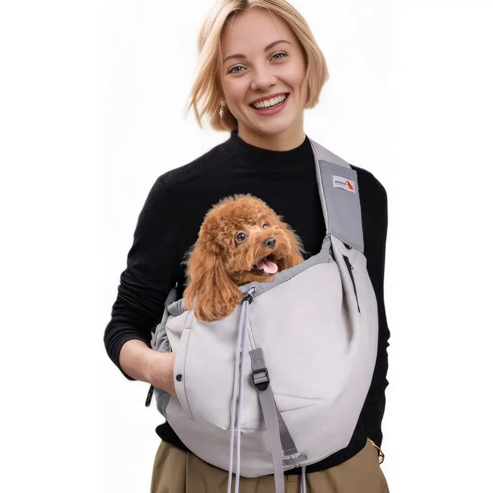 

Dog Carrier Sling for Small Dogs & Cats Up to 20lbs, Adjustable Shoulder Strap, Hands Free or Travel (Grey)
