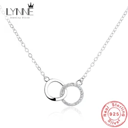 New Fashion 925 Sterling Silver Double Round&Square Pendant Neckalces Women Jewelry Gift Fine Geometric Circle Rhinestone Choker