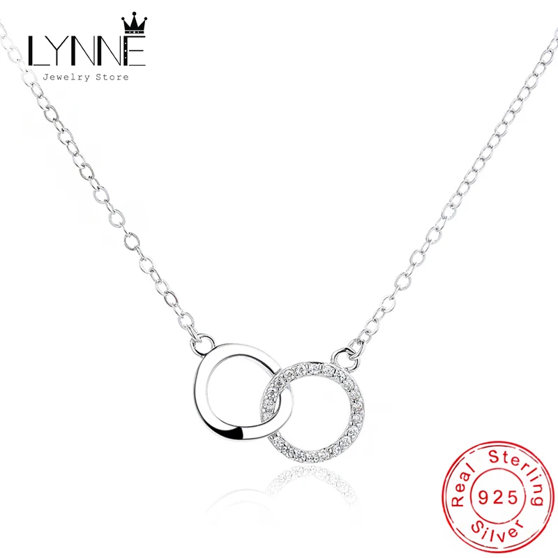 Nowa moda 925 Sterling Silver Double Round&Square Pendant Neckalces Biżuteria damska Prezent Drobne geometryczne kółko Choker z kryształu górskiego