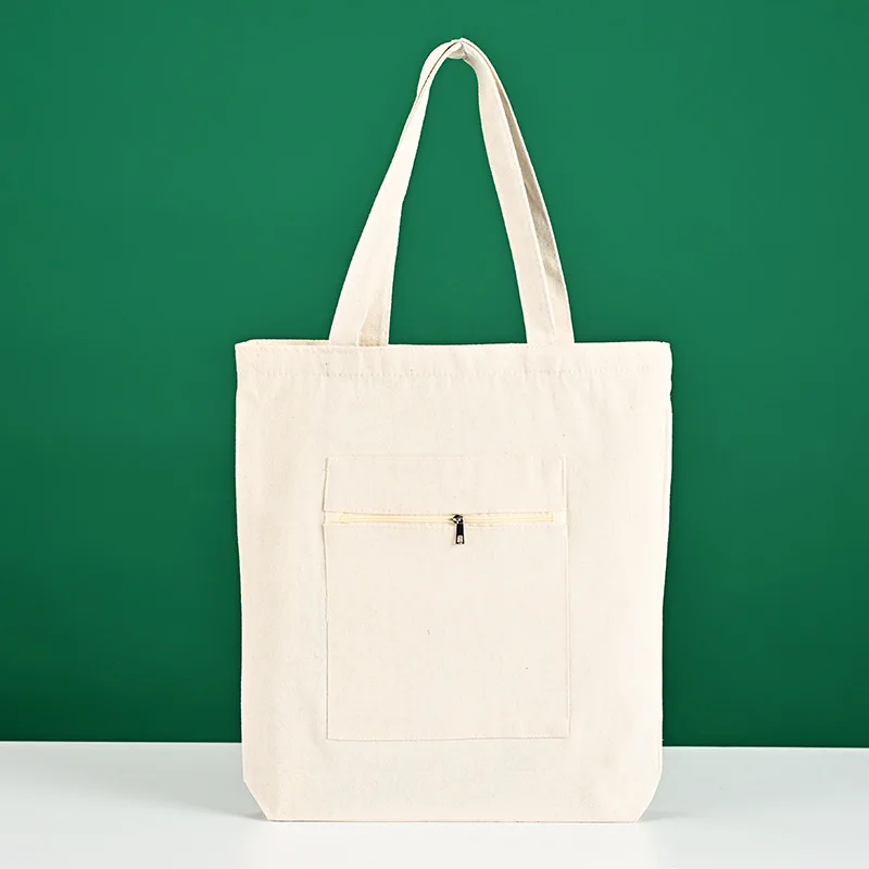 Custom Printed Logo Tote Canvas Bag Blank Single-shoulder Cotton Bag Zipper DIY Large-capacity Shopping Bags Wholesale