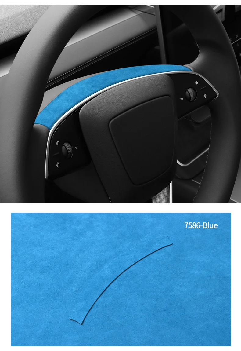 Für Tesla Model 3 (2023-) Model Y (2026-) Lenkrad-Dekorrahmen-Zierleiste Aufkleber Auto-Innenausstattung aus Alcantara – Detail 11
