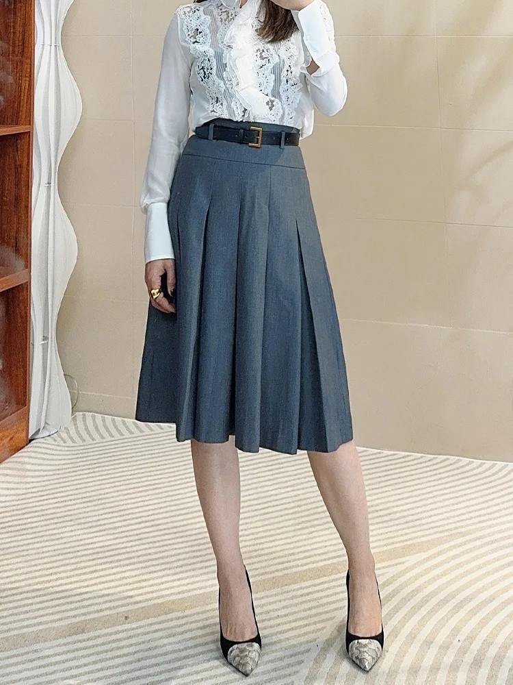 

Tangmi Home Wool Blend High Waist A-Line Skirt ey Suit ort Skirt Anti-Aging Pleated Skirt Polyester Blend Workwear