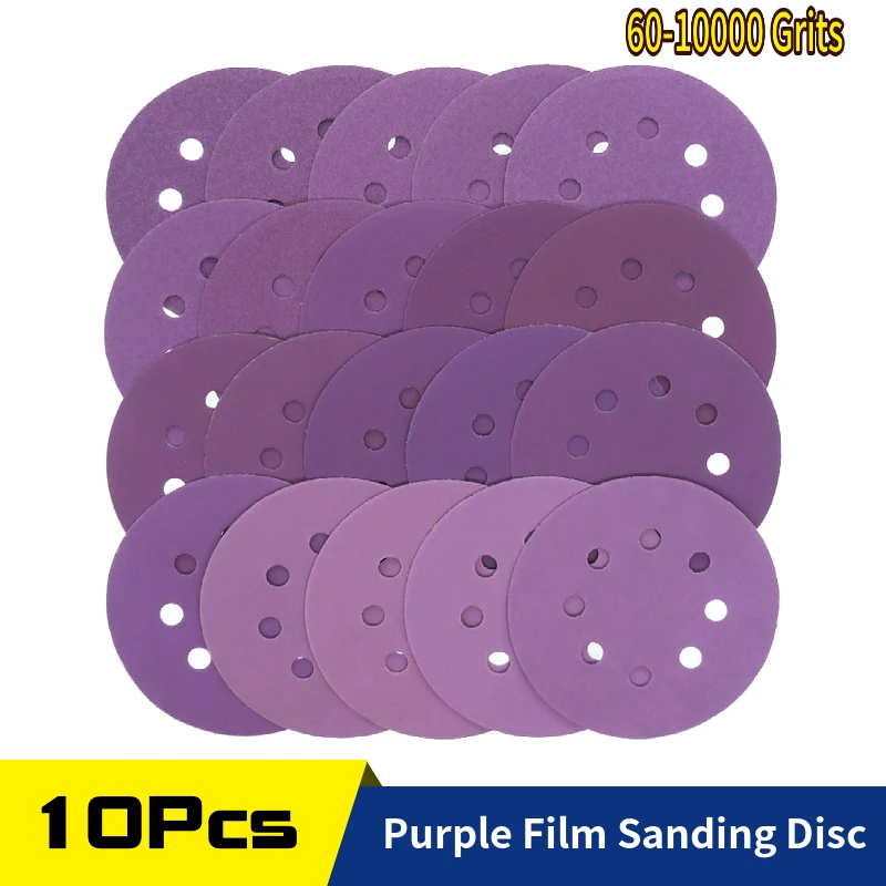 10pcs 5 Inch Sanding Disc 60-10000 Grit Hook Loop Water Sandpaper for Wood Furniture Metal Grinding Automotive Polishing