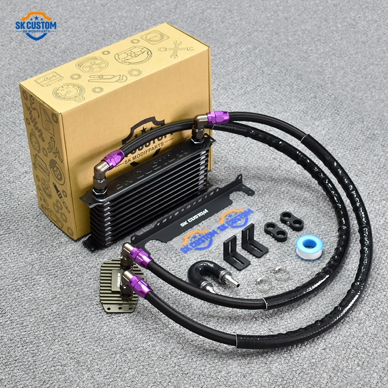 Aluminum Engine Oil Cooler Kit for Cadillac LSY Racing Oil Cooling Radiator with Adapter Braided Hose Full Set