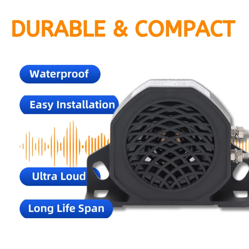 トラック用バックアップアラーム、防水工業用ヘビーデューティー108dB 12V-48Vバックアップビーパー：エンハン用信頼性の高い車用リバースホーン