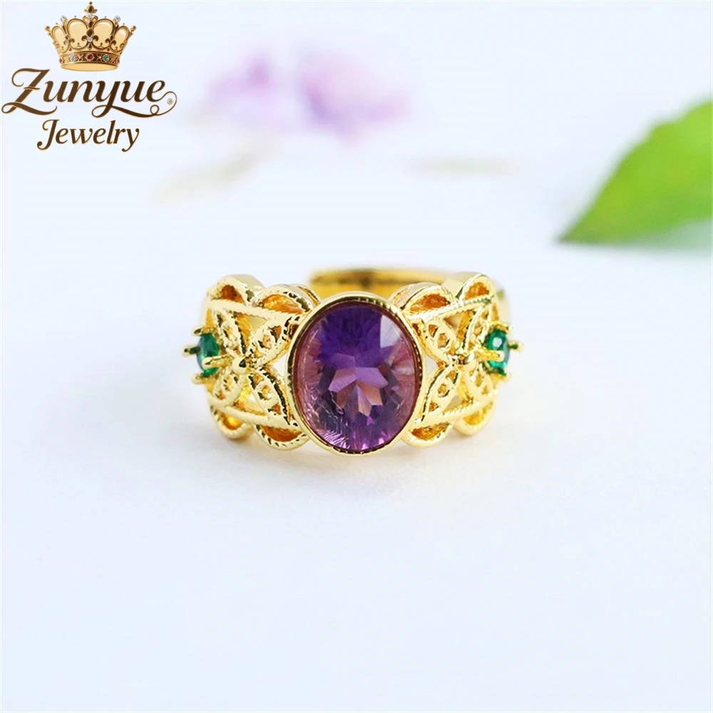 

High-End Natural Amethyst Hollowed-Out Butterfly Ring Luxury Quality Fashion Fine Jewelry Exquisite Elegant Popular Charms Gift