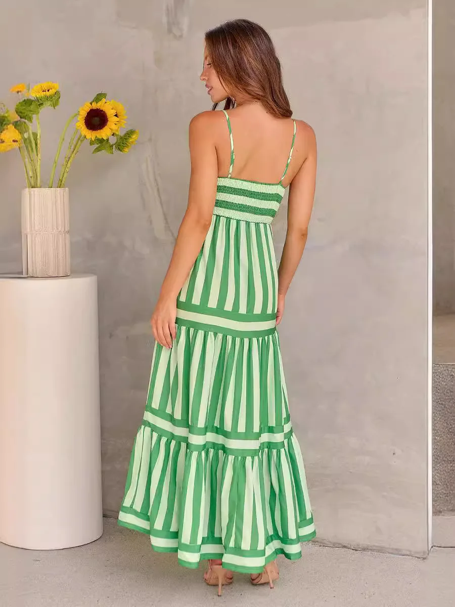 Summer Casual Spaghetti Strap Long Dresses for Women Print Strap Sleeveless Dress Beach Vacation Sundress vestido fiesta mujer