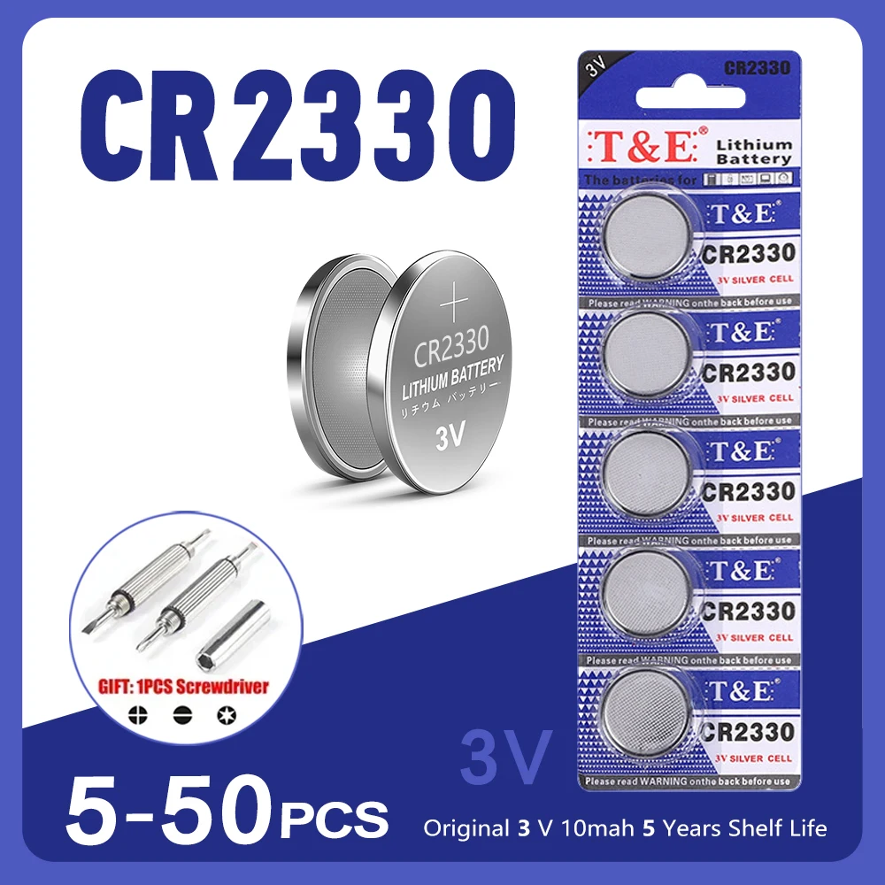 5-50 pièces 3V CR2330 pile bouton BR2330 ECR2330 2330 télécommande de voiture LED carte Flash installée piles de monnaie