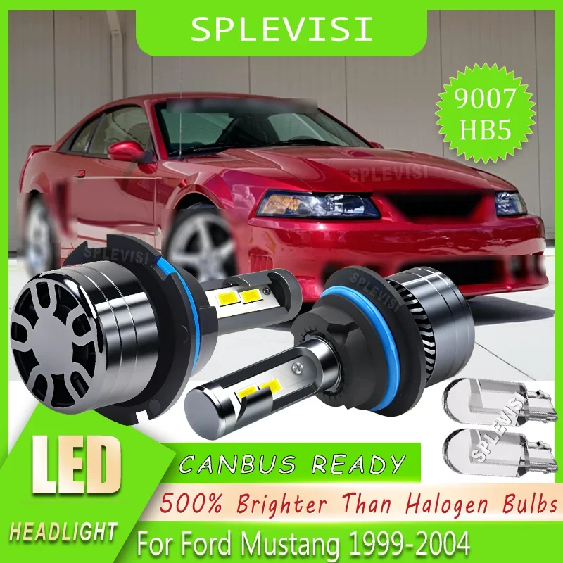 9007 9004 Headlight Headlamp High Low LED Bulbs - Perfect 6000K Color Temperature For Ford Mustang 1999 2000 2001 2002 2003 2004