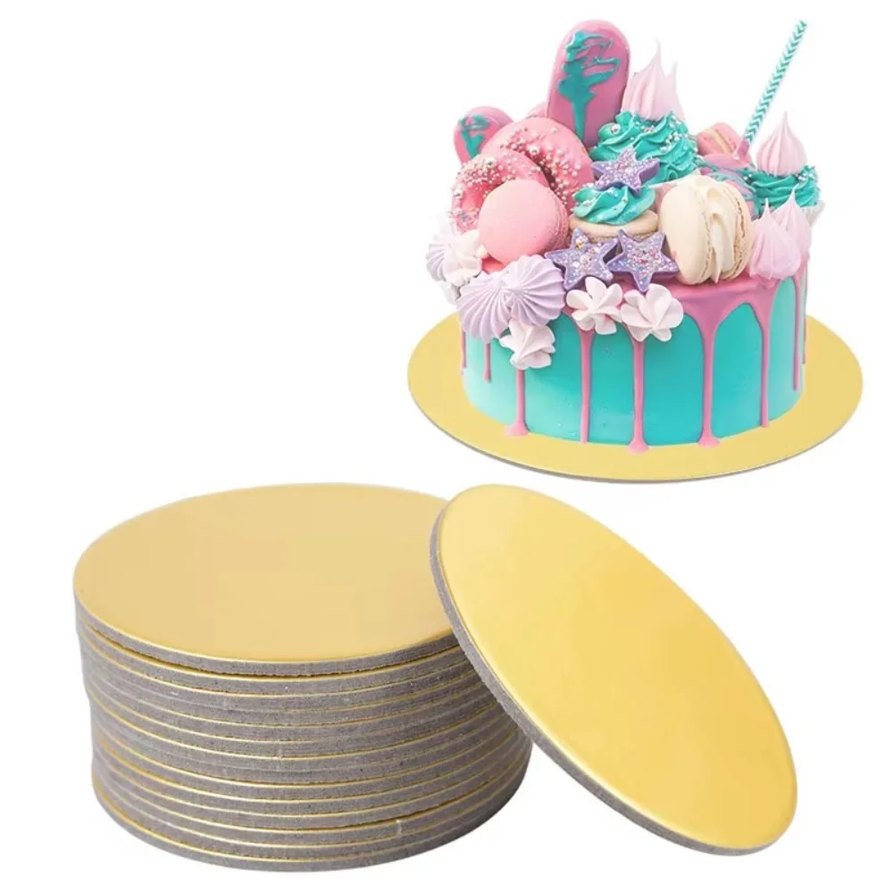 10pcs Durable 6/8/10 Inch Round Cake Board Golden Cardboard Cake Cardboard Circle Dessert Tray Baking Cakes