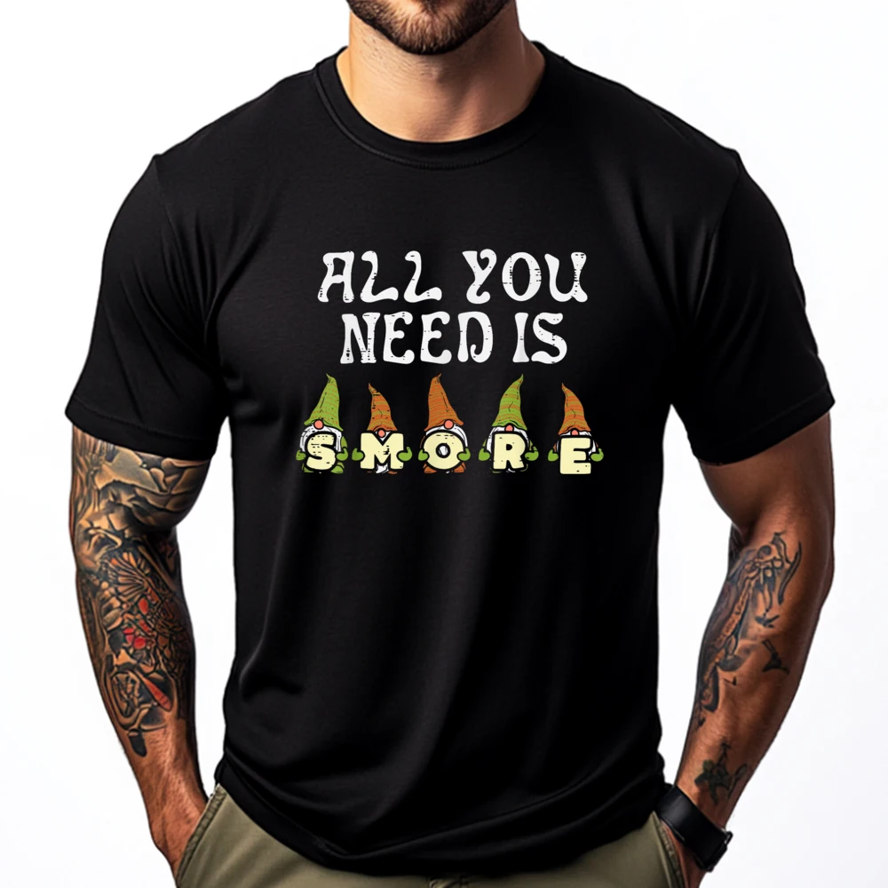 

Nordic Gnomes All You Need Is Smore Camping Tomte Camper Pink Graphic Tees Men Clothes T-shirt Mens Clothing
