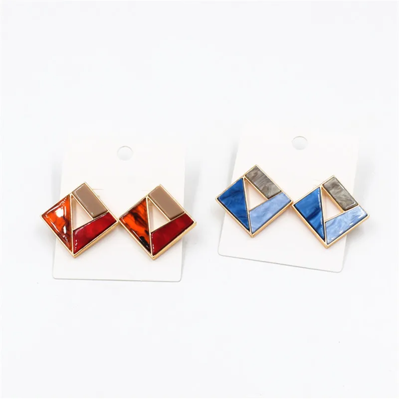 New Korean Bohemian metal resin earrings fashion women\'s earrings with irregular geometric color triangle earrings