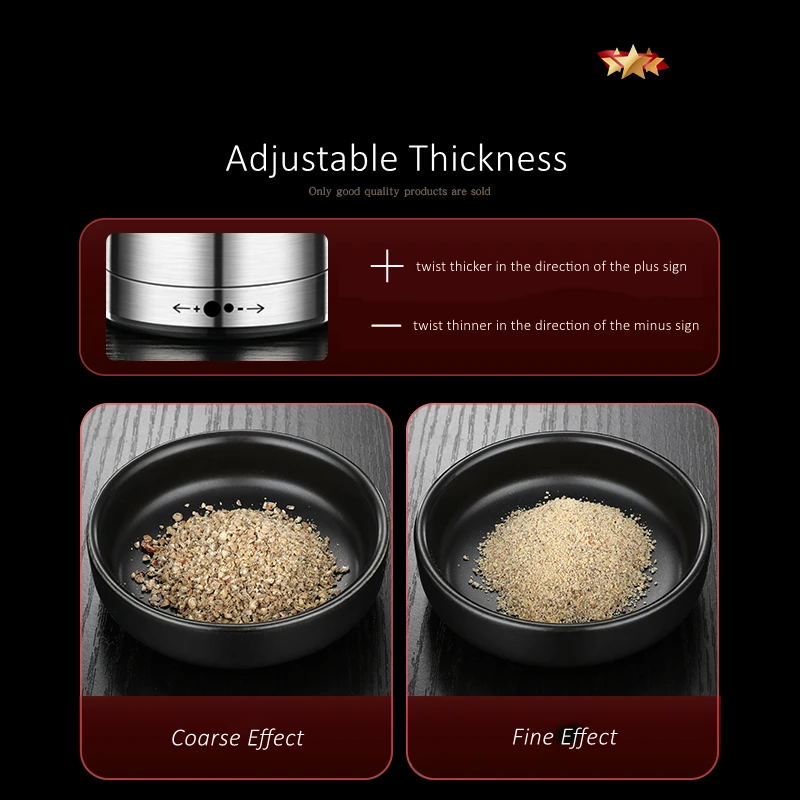 LFGB Certification 304 Stainless Steel Manual Spice and Salt Grinder Ultra Durable Thickness Adjustable Pepper Mill Kitchenware