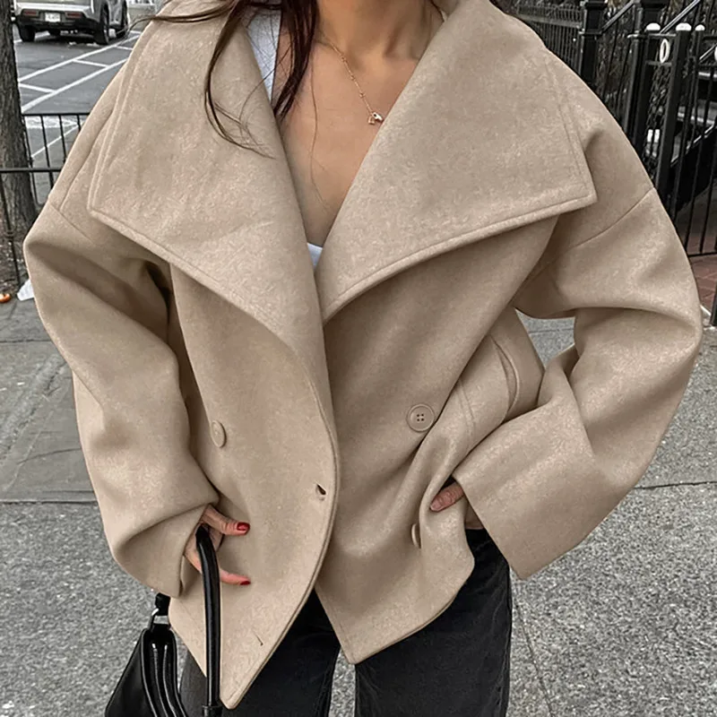 Fashion Personality Versatile Solid Color Woolen Coat 2024 Autumn And Winter New Item Niche Simple Long Sleeved Top Women\'s Coat