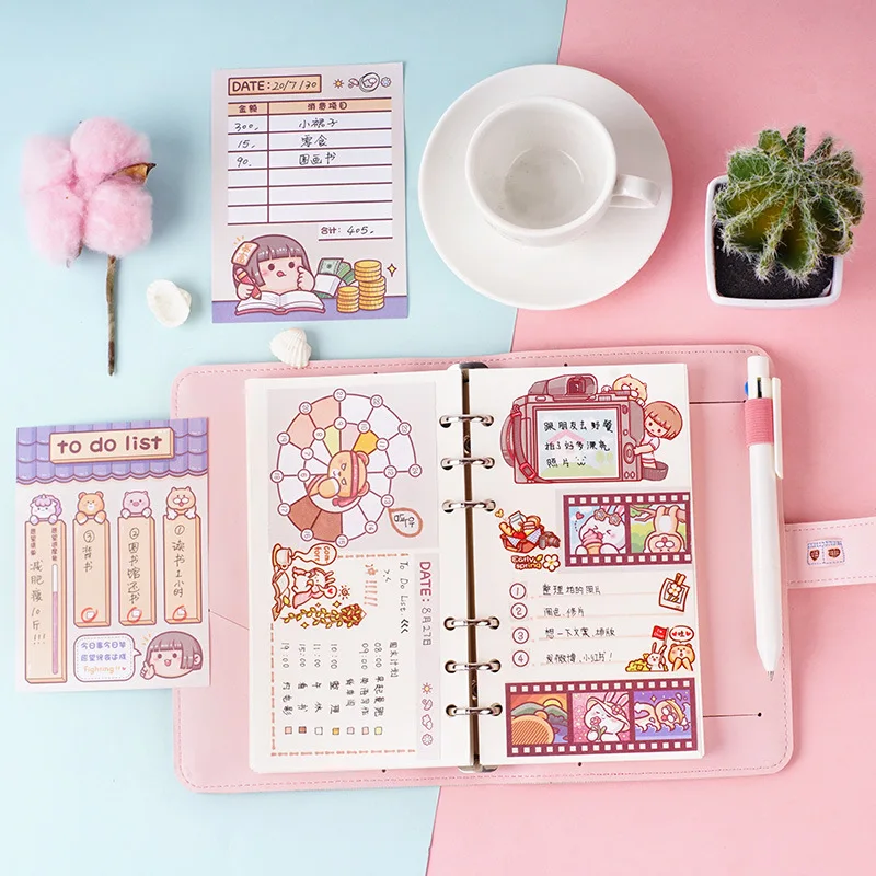 105pcs/lot Memo Pads Sticky Notes Little Mochi enjoys life Junk Journal Scrapbooking Stickers Office School stationery