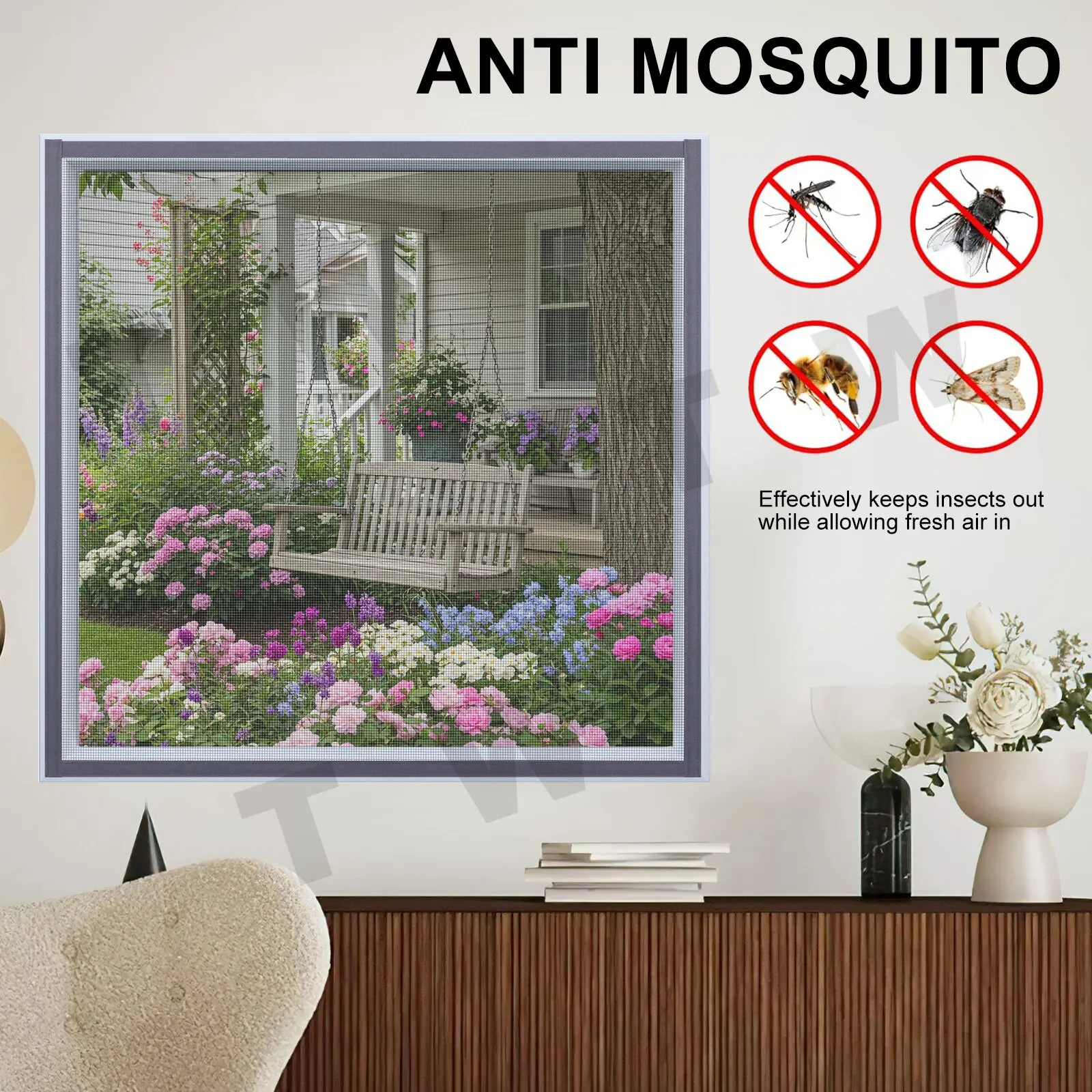 

Easy-to-install self-adhesive window screen - Black, mosquito-proof, allows natural light and ventilation, perfect for home use,