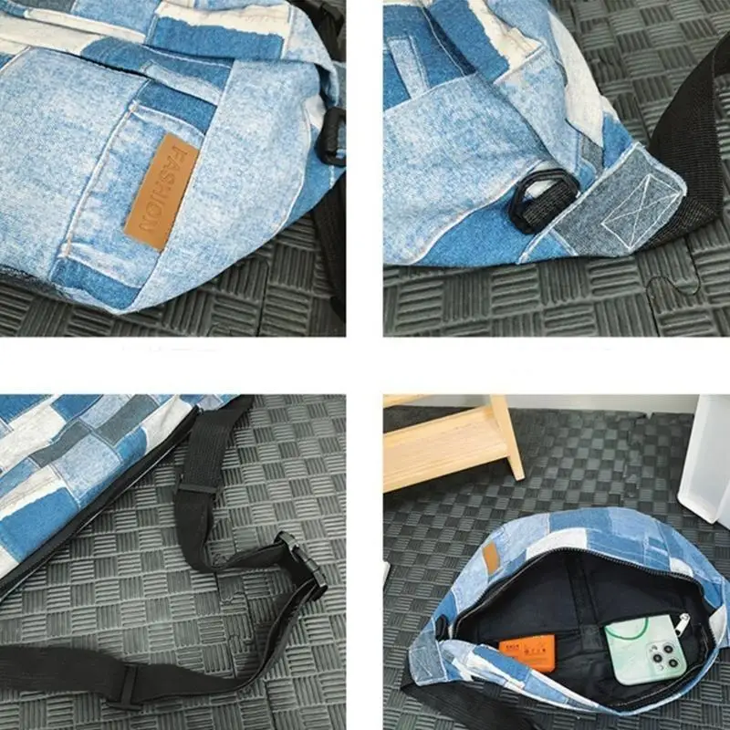 

340D Denims Chest Bag Waist Bag Multifunctional Crossbody Bag Waist Pack Belt Bag