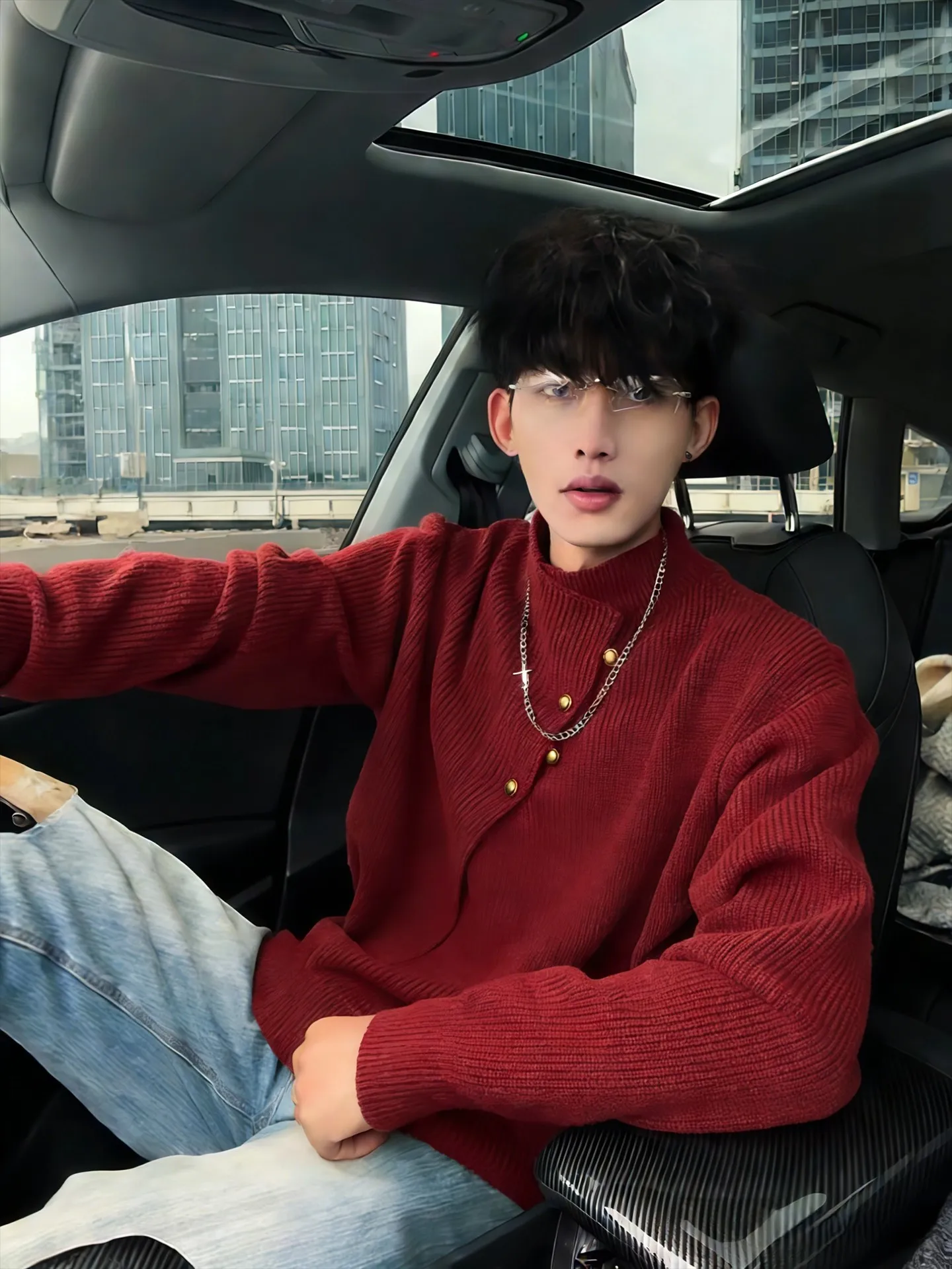 

Красный год, мужской трикотаж с высоким воротником, зимний Cisas Lazy Sle, базовый слой, свитер, повседневный свободный крой, удобный мягкий