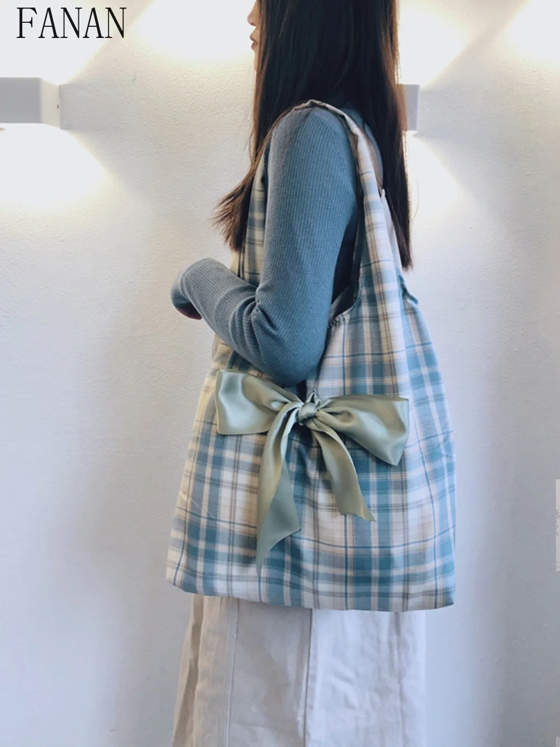 

Girl Cute Top-Handle Bags Bow Portable Shopping Bag Korean Retro Plaid Student Shoulder Bag Japaneses Style Casual Handbags