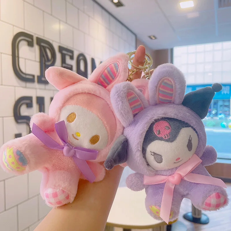 Kawaii Sanrio Kuromi my melody cinnamoroll plush doll cinnamon dog school bag pendant doll plush toy wholesale anime keychain