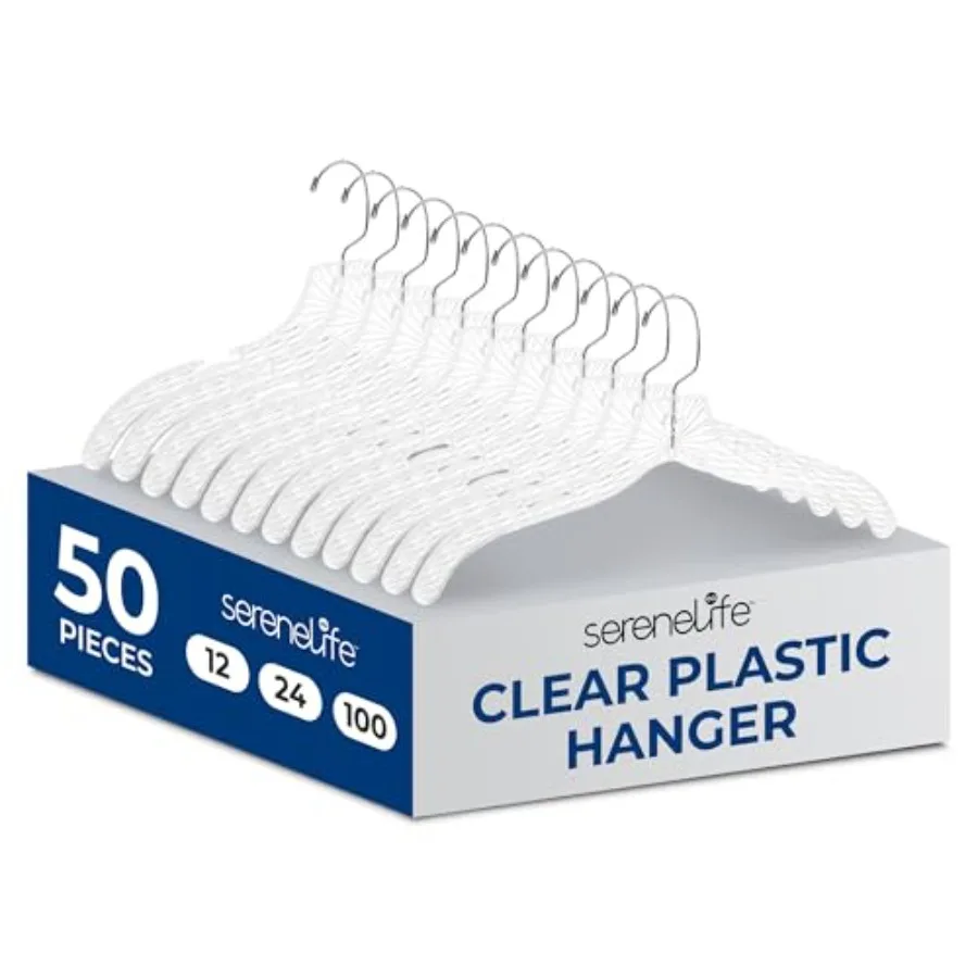 

Набор из 50 прозрачных пластиковых вешалок, кристально чистых, нескользящих, с выемками на плечах, ультратонких, экономящих место, для розничного использования в гардеробных.