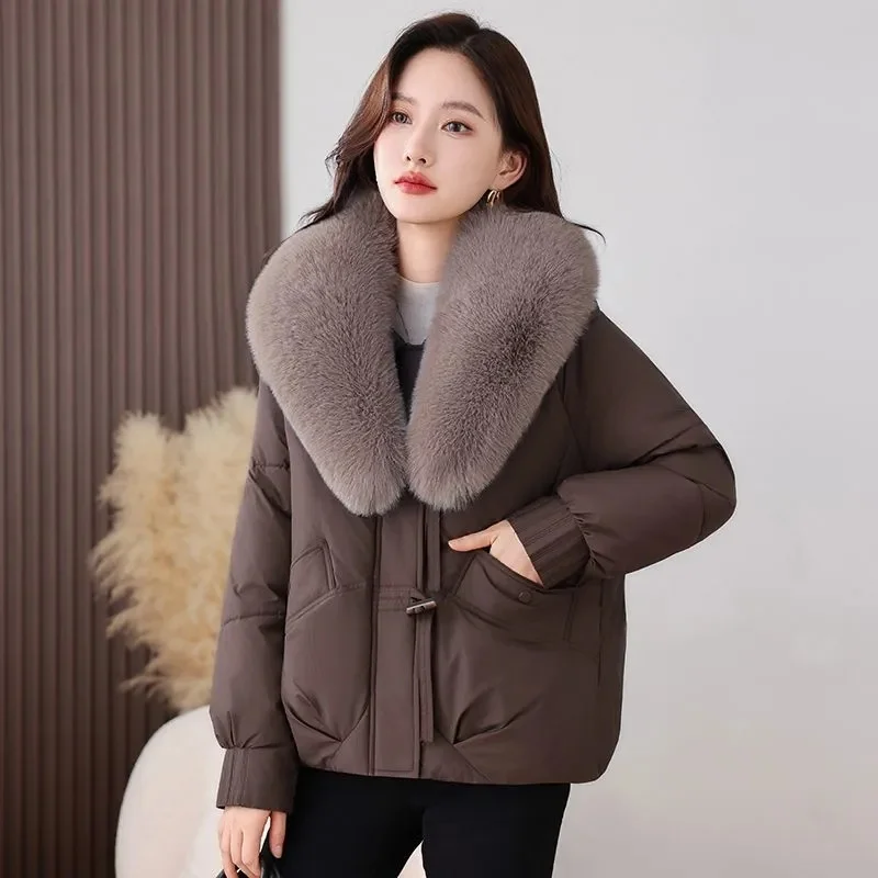 

New 2025 Women's Cotton Coat Parka Fashion Big Collar Loose Down Cotton Jacket Winter Coat Short Cold Protection Warm Overcoat