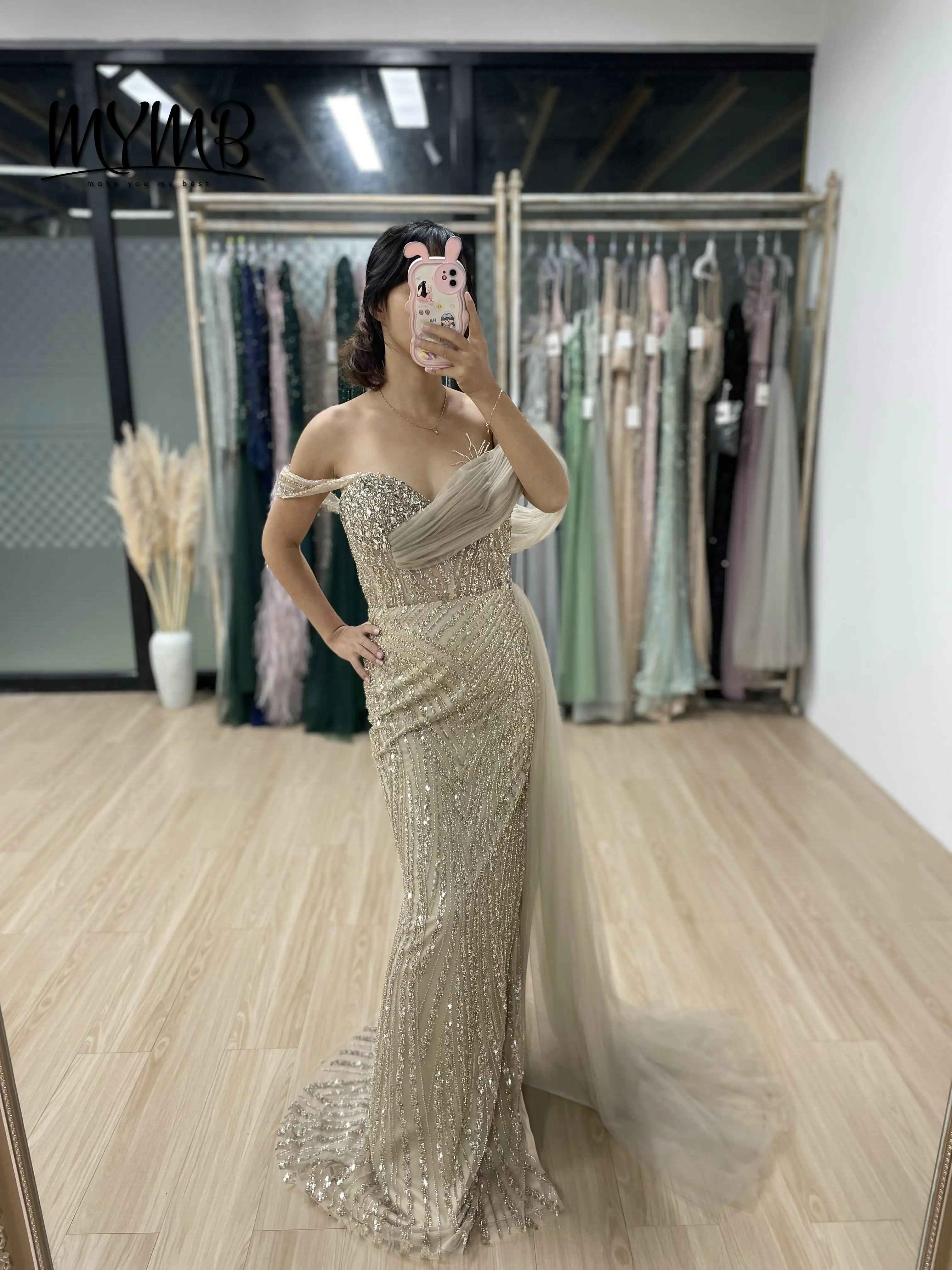 MYMB فاخر الأزرق حورية البحر عالية الشق قبالة الكتف ثوب مسائي فساتين مطرز مطرزة مأدبة رسمية ثوب MY30093