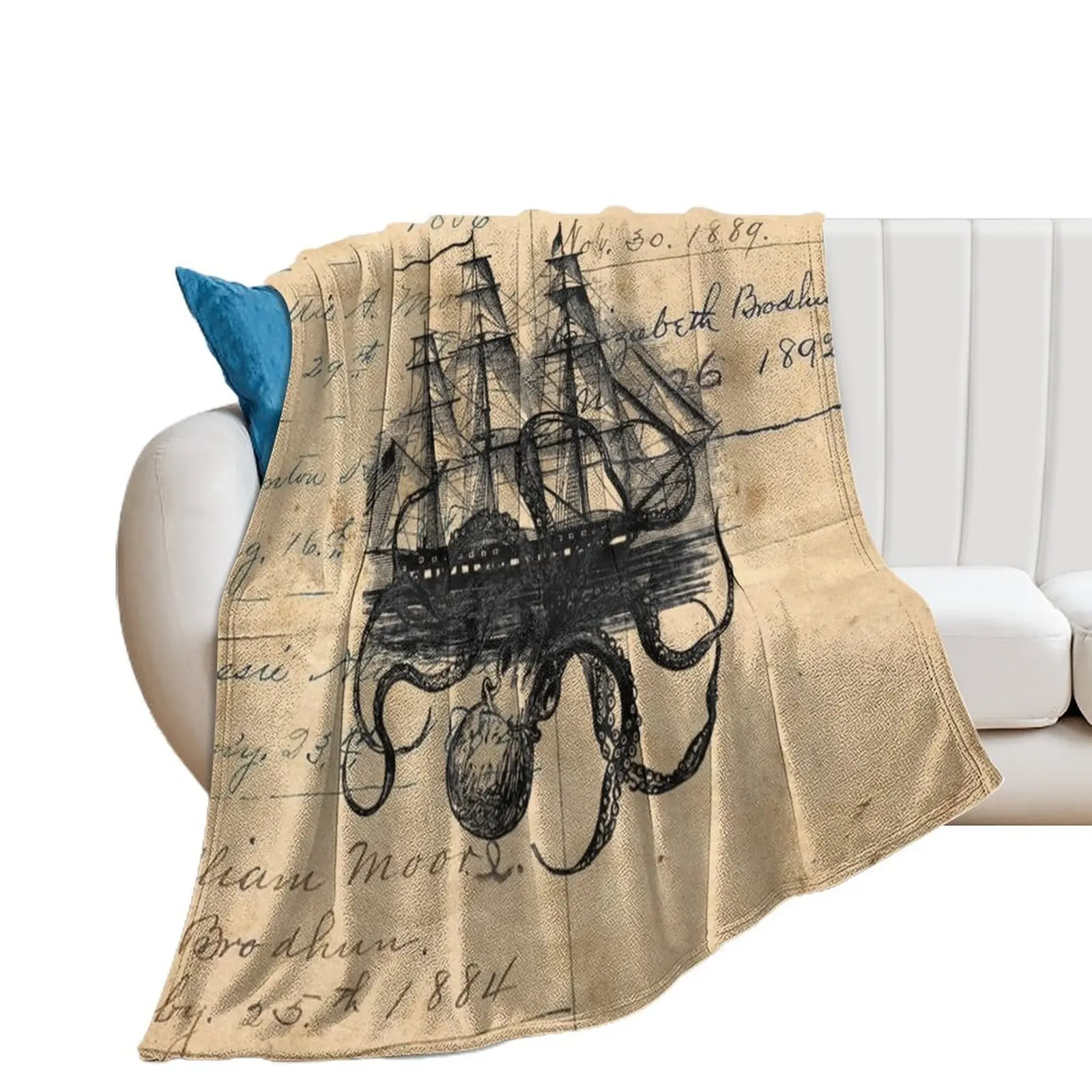 Kraken Attacking Ship on Ledger DesignKAS947 Throw Blanket Stuffeds Hairys Giant Sofa Blankets