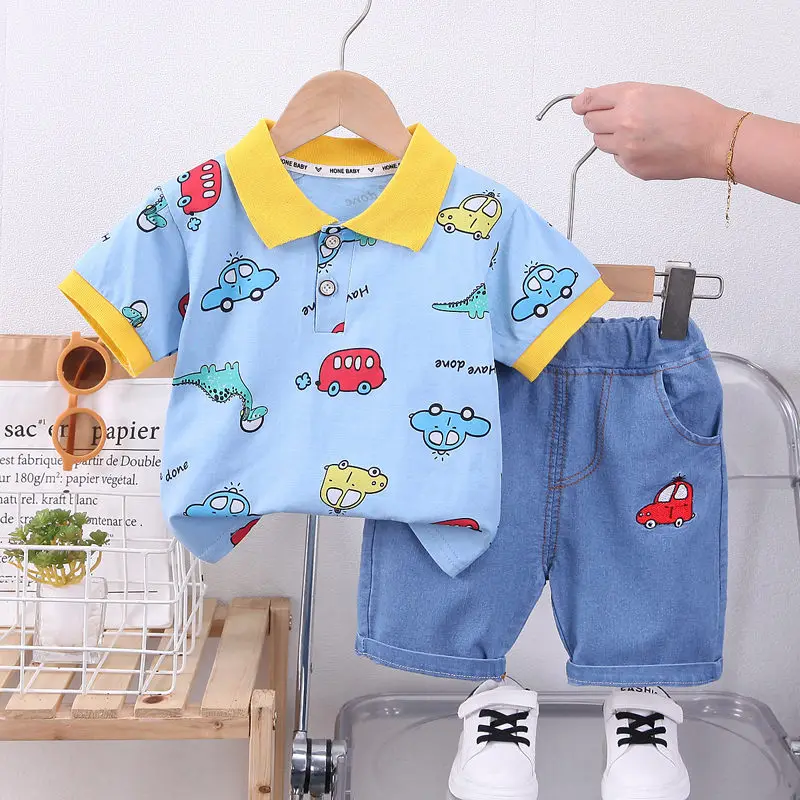 Children Cotton Baby Boys Girl Clothes Summer Cars Sport T-shirt Shorts 2Pcs/Set Infant Causal Kids Toddler Tracksuits 0-5 Years