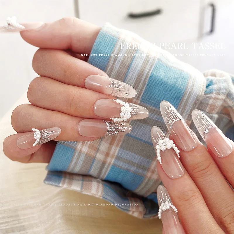 Conjunto de decorações para arte em unhas, 5 peças/10 peças, pérola, diamante, strass, adesivos, lua crescente francesa e design de flores, acessórios para arte em unhas