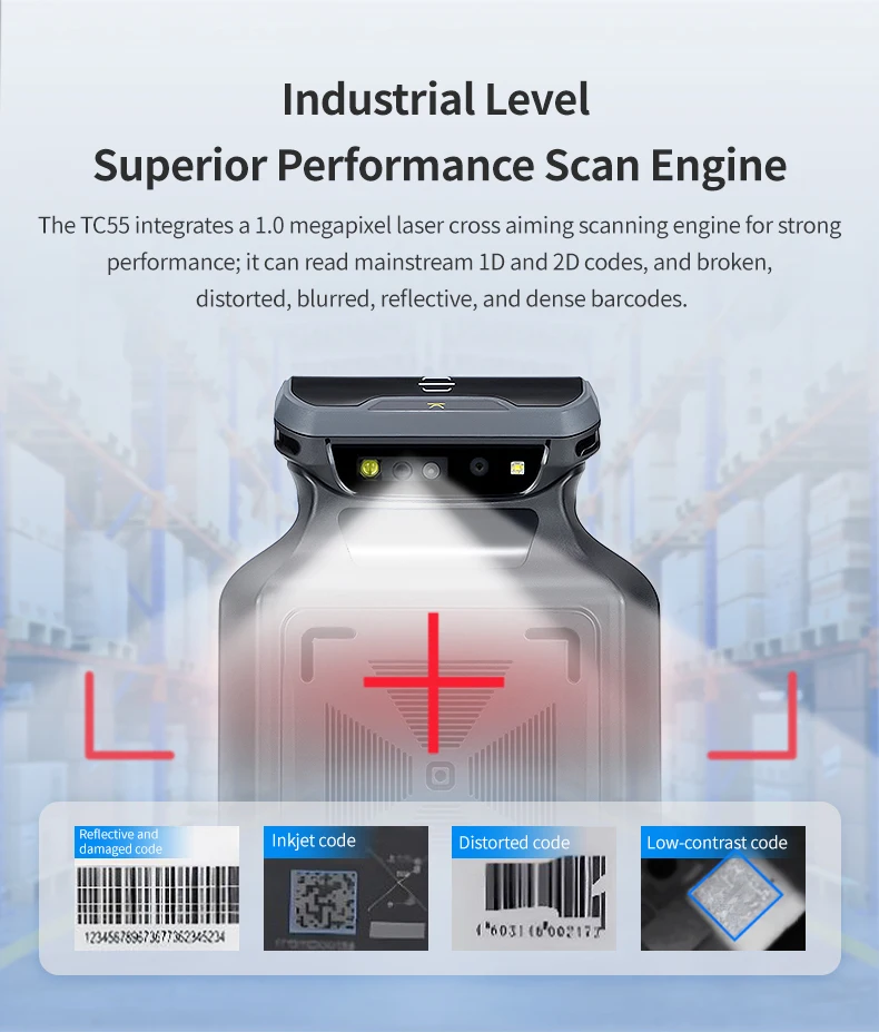 TC55-UHF-2D PDA Mobile Data Terminal UHF RFID QR Code Scanner 4+64GB Android 13 Bluetooth Wifi Network for Warehousing Inventory