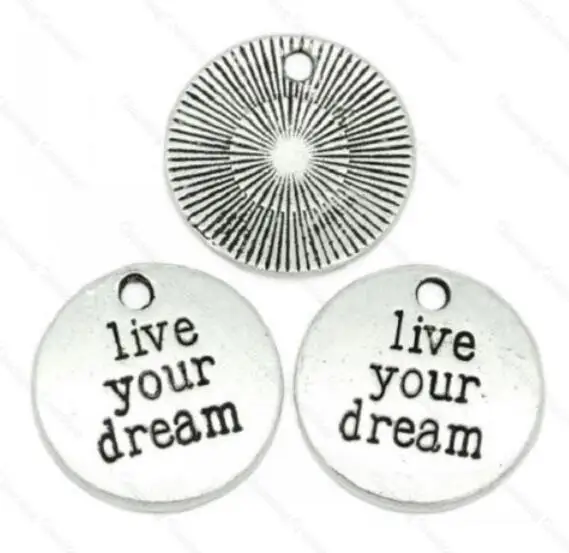 Vintage Round Message Never Give Up Believe In Love Charms Live Your Dream Karma Pendant For Jewelry Findings Bracelets Bijoux